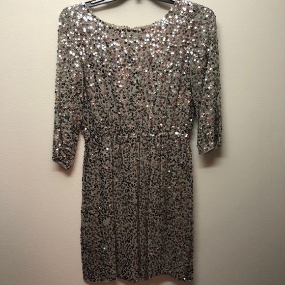 Alice & Olivia Hand Sewn Silver Sequin Cocktail Dress - Picture 3 of 9